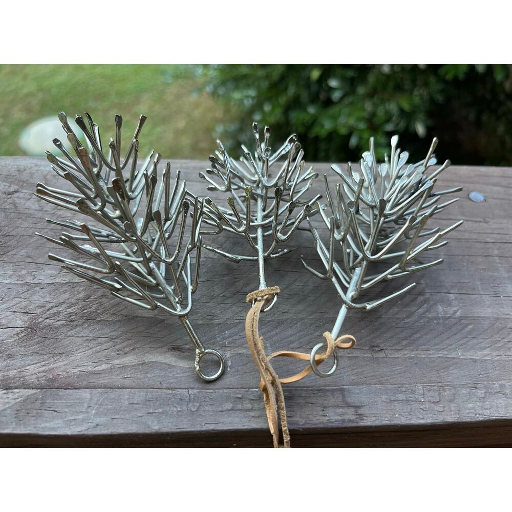 Vintage Silver Pine Cone Christmas Ornaments Set of 3 Metallic Twine Hanger